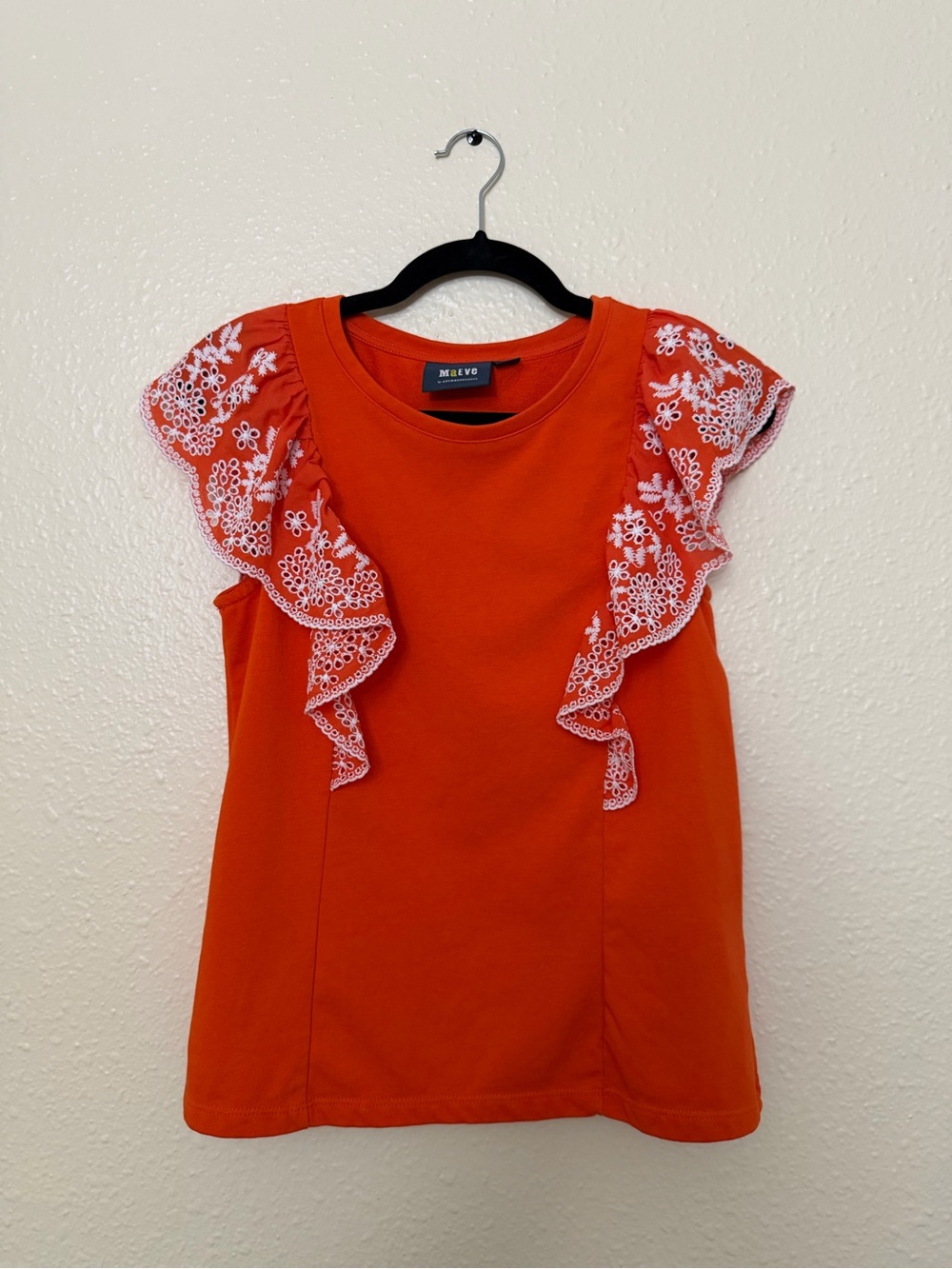 Anthropologie Maeve Coral Crewneck Flutter Sleeve Top